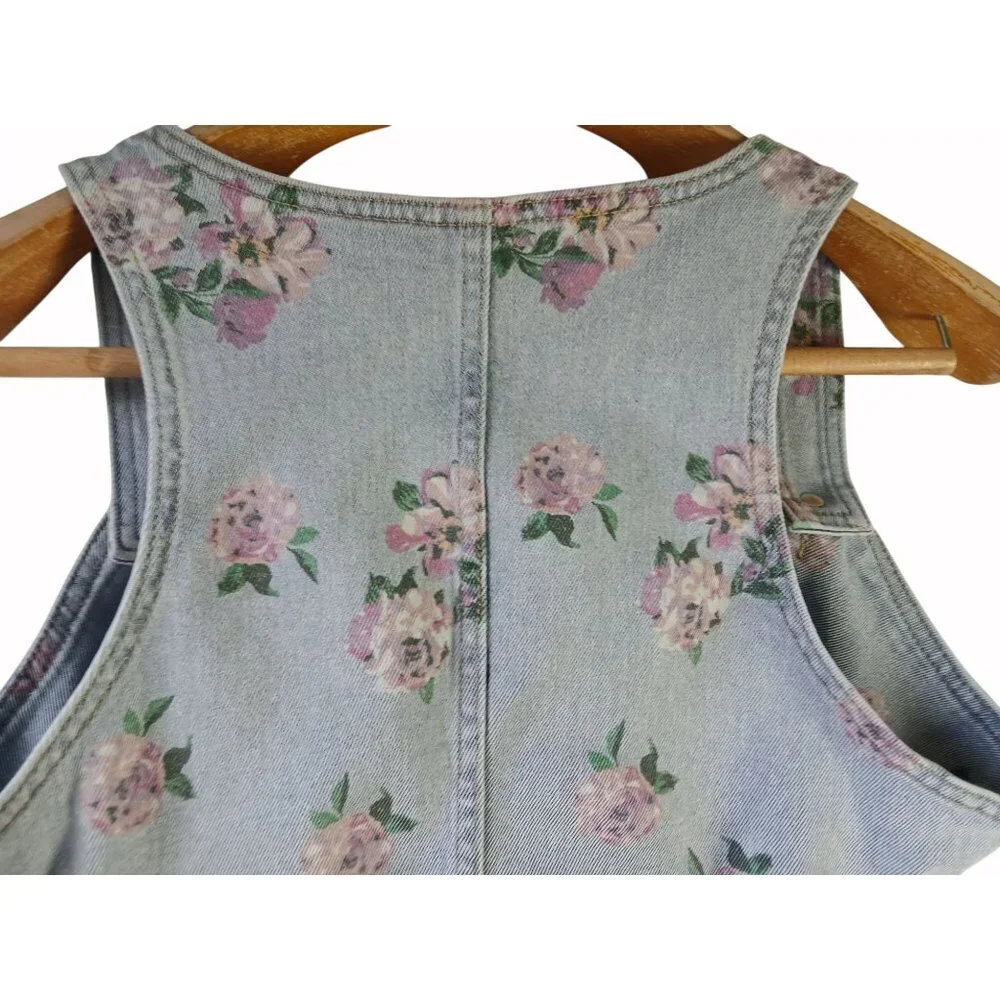 Wild Fable Light Blue Denim Floral Crop Top Size M Vest Side Zip Recycled Boho - Picture 5 of 12